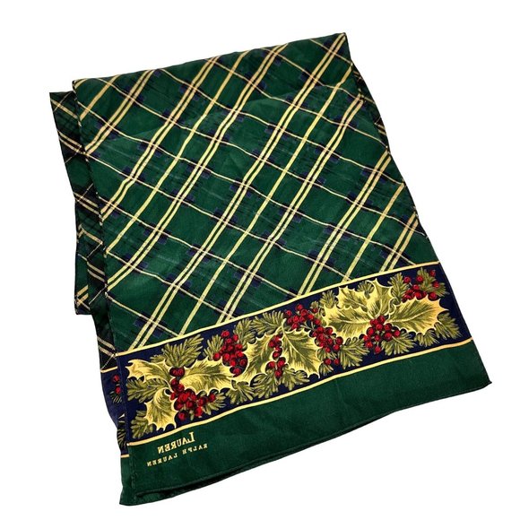 Lauren Ralph Lauren Silk Green Plaid Floral Scarf - Picture 5 of 5